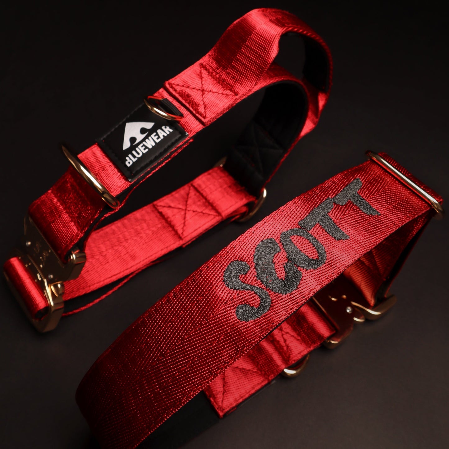 Collar Táctico Deluxe ancho con asa - Rojo Vino