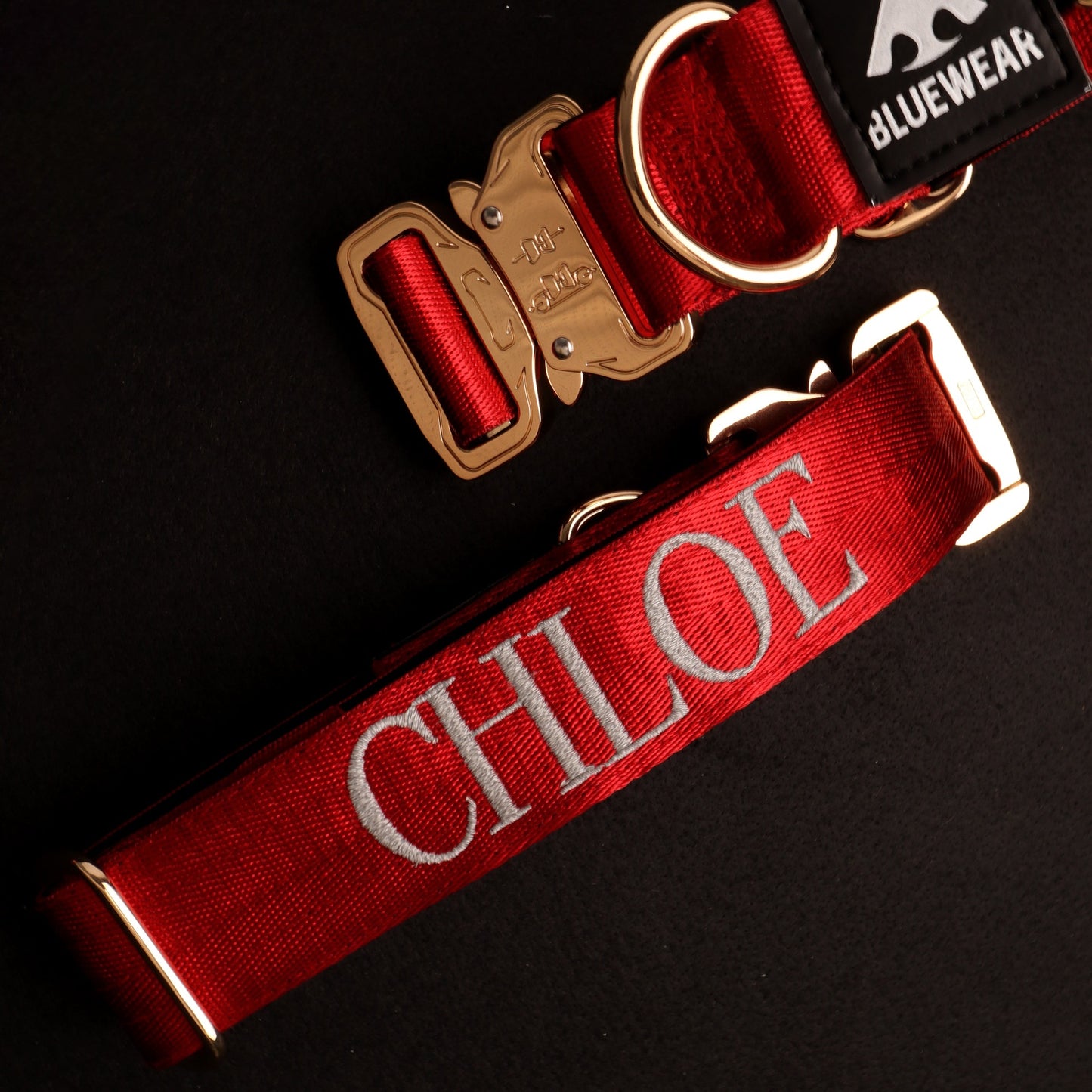 Collar Táctico Deluxe ancho con asa - Rojo Vino